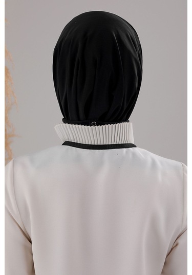 Kadın Tesettür Pratik Çıtçıtlı Sandy Fular Hazır Deniz Havuz Uyumlu Bone Siyah Siyah