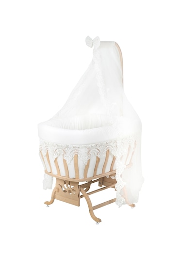 Setaymobilya Beşik, Geniş Güpürlü Mdf Sallanan Beşik + Uyku Seti - Set