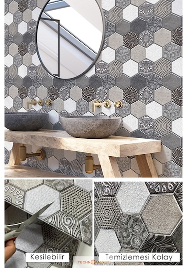 Technosmart 3d Kendinden Yapışkanlı 30x30cm Duvar Kağıdı Kaplama Su Geçirmez Dekorasyon Mutfak Banyo