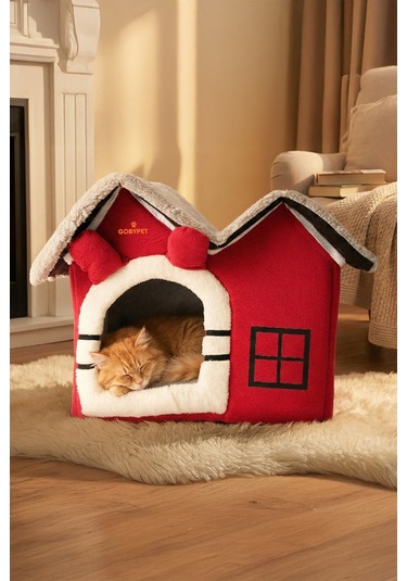 Kedi Ve Küçük Irk Köpekler İçin Minderli Lüx Peluş Ev