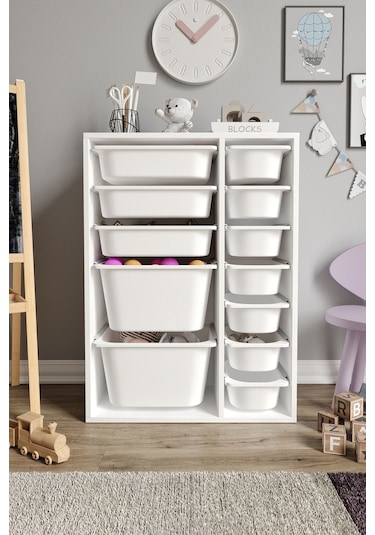 %100 Mdf - Medium Duo 12 Sepetli Oyuncak Dolabı Beyaz