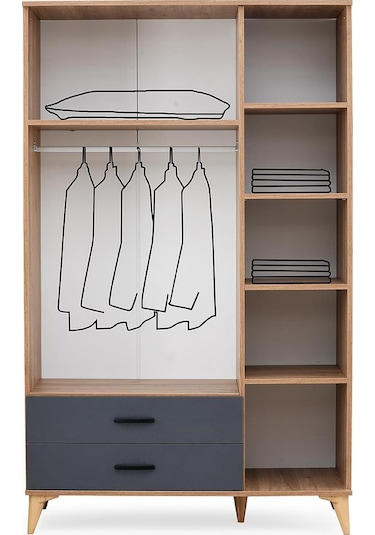 Kumsal 3 Kapılı 2 Çekmeceli Gardrop Elbise Dolabı 120x48x195cm 001