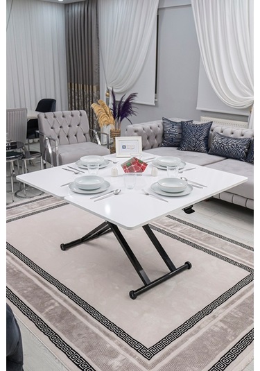 Home Üst Tabla Mdf Beyaz Oval Köşe Alt Ayak Siyah