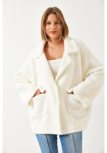 Shade Kadın Çift Cepli Oversize Peluş Mont 1611 60261097 - Ekru