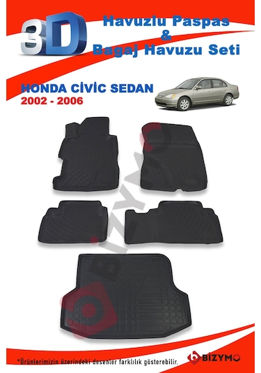Honda Civic Sedan 2002-2006 Paspas ve Bagaj Havuzu Seti Siyah
