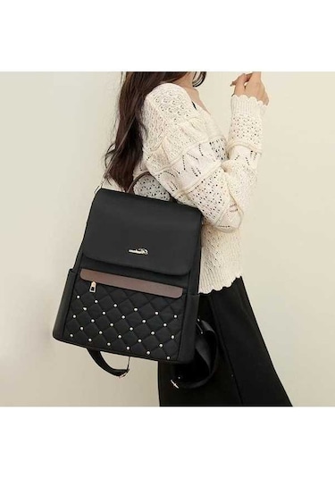 Luckydog Siyah & Pembe Kadın Sırt Çantası, Hırsızlık Önleyici, Büyük Kapasiteli Siyah - Pembe