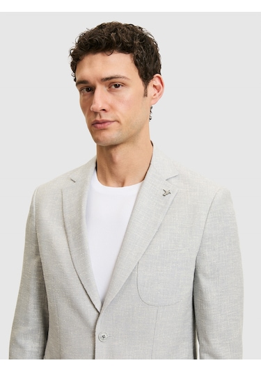 Cacharel Açık Gri Slim Fit Yün Keten Karışımlı Ceket