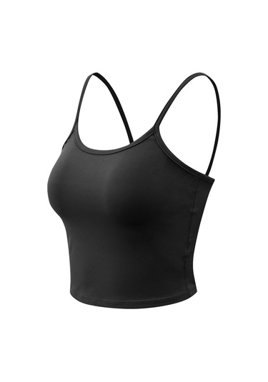 Wezone Kadınlar İçin Yoga Ve Spor Kullanımına Uygun İnce Askılı Kolsuz Kısa Üst SiYAH