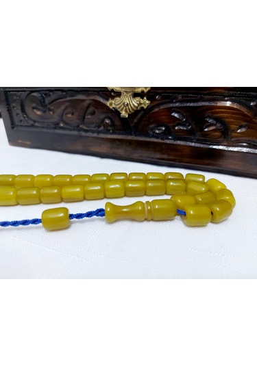 Çubuk Malzemeden Yapılma Hareli Sıkma Kehribar Tesbih Ölçü9.5x11