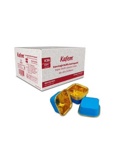 Kafem Muffin Kek Kapsülü Kare Mavi-altın 25li X 60 Paket Koli - K36 Mavi + Altın