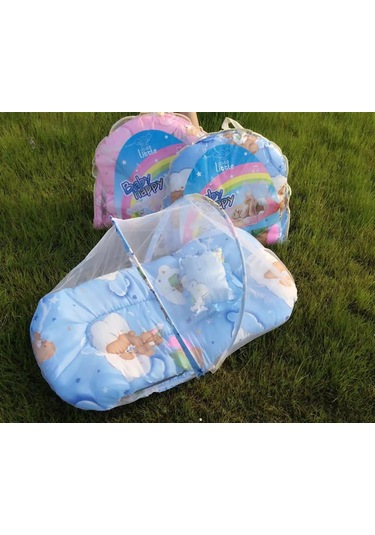 Katlanabilir Bebek Cibinlik Sineklik Seti, 92 cm - Mavi