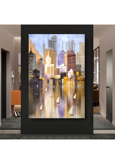 Soyut Şehir Cam Tablo Hediyelik, Dekoratif, Ofis, Mutfak