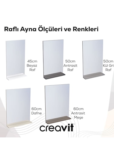 D10 60 Cm Melamin Raflı Ayna Antrasit Meşe Beyaz