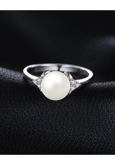 Brezza Lusso Jewelry Zarif Tasarım Diamond Model İnci Kadın Gümüş Yüzük 13