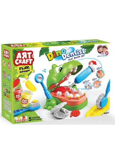 Fen Oyuncak Art Craft Dino Dişçi Bebek Oyun Hamuru Seti +3 Yaş 4 Adet