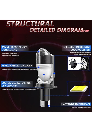 Yifomall H4 Led Far Ampulü 80w 10000lm Ip67 Su Geçirmez Araç Farı - Çift Soğutmalı