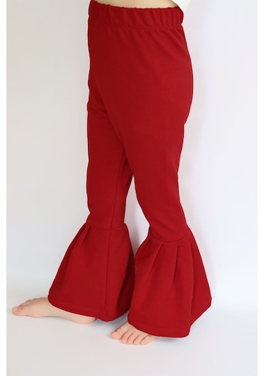 Kız Çocuk Kırmızı İspanyol Paça Yüksek Bel Lastikli Tayt Pantolon Alt-0004.3 Kırmızı