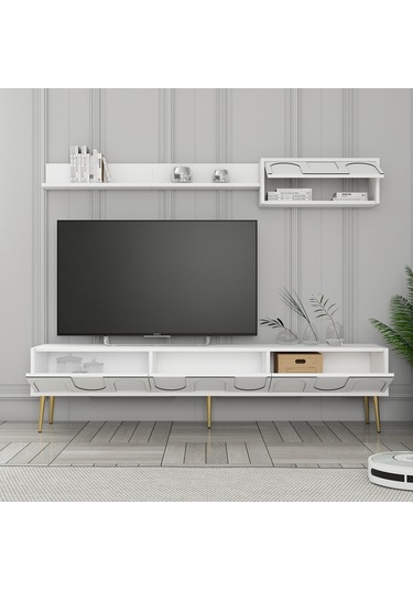 Variant Lyon Duvar Raflı Tv Ünitesi - Beyaz / Altın