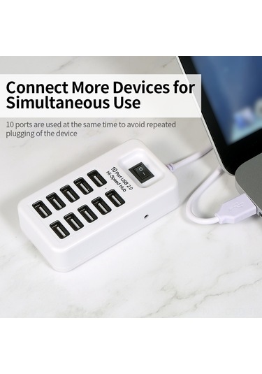 Samdoo 10 Port Usb 2.0 Hızlı Veri Aktarım Hub'ı - Hızlı Bağlanma, Taşınabilir, Siyah Dönüştürücü