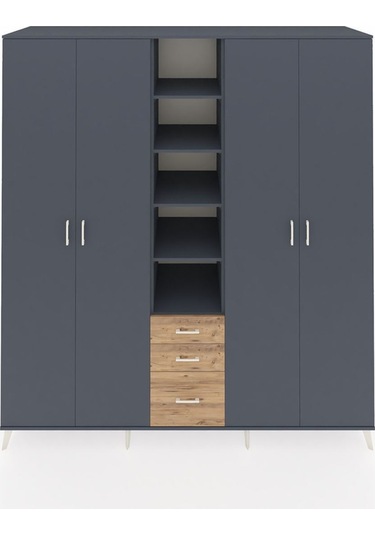 Kronos Dolap 17 Raflı 3 Çekmeceli 4 Kapaklı 220x59x243 Antrasit-antrasit/çam Antrasıt/atlas Çam