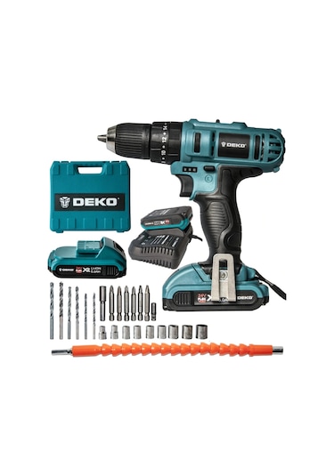 Deko 24V 5 Ah Li-ion Çift Akülü Şarjlı Darbeli Vidalama Mavi + Parça Setli