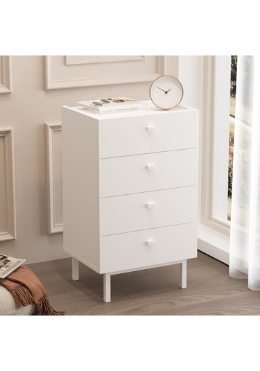 Robinhome Rhode Şifonyer 4 Çekmeceli Ahşap Ayaklı Beyaz