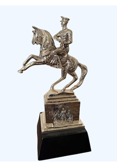 Atın Üstünde Atatürk Büstü Heykel Biblo 43 Cm Gümüş Renk