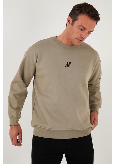 Buratti Regular Fit Bisiklet Yaka Pamuklu Içi Tüylü Yumuşak Şardonlu Erkek Sweat 5905405 Vizon Yeşili