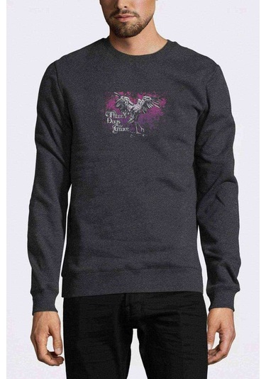 Three Days Grace Baskılı Füme Antrasit Erkek Örme Sweatshirt