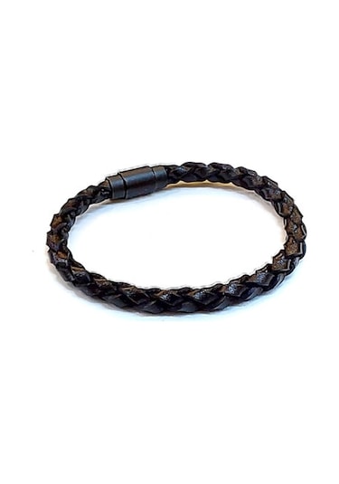 Shadow Weave İnce Örgü Hakiki Deri Erkek Bileklik Antrasit