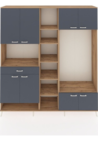 Hyperion Dolap 12 Raflı Tek Çekmeceli 8 Kapaklı 220x44x243 Çam-antrasit/antrasit Antrasıt/antrasıt