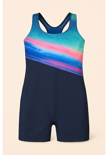 Kız Çocuk Deniz Yüzücü Mayoları 5-16 Yaş 11911 Lacivert