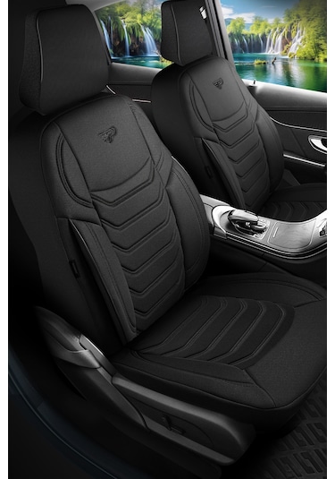 Siyah - Siyah Panda Manavgat Serısı Lakos Kumaş Oto Koltuk Kılıfı - Tam Set