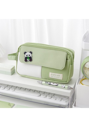 Geniş Fermuarlı Okul Çantası, Lise Öğrencileri İçin Pratik Ve Büyük Boy Kalem Kutusu, Şık Ve Dayanıklı Kırtasiye Malzemeleri Çantası Yeşil