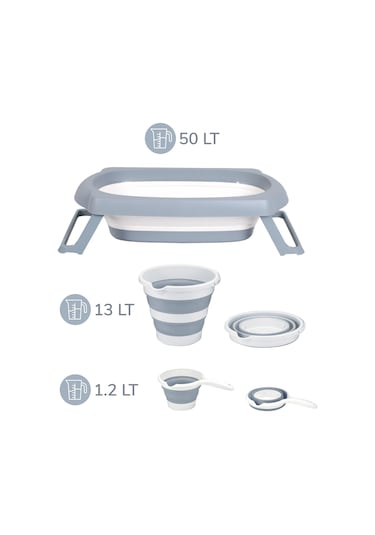 Wellgro 3 Parça Bebek Küvet Seti, Bebek Banyo Küveti 50 Litre