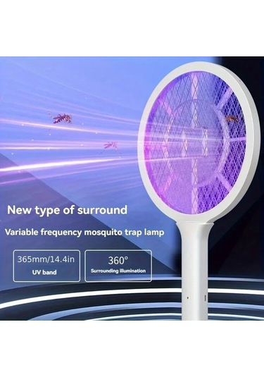 Boatshop1 Usb Şarj Edilebilir Beyaz El Tipi Sivrisinek Raketi Led Gece Lambalı Çift Modlu Elektrikli Böcek Öldürücü Ev Ofis Bahçe İçin