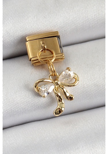 Zarif Kadın İçin Golden Çelik Fiyonk Sallantı Zirkonlu Bakla Bileklik Gri