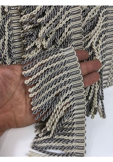 FdayAksesuar Dekoratif Şerit Aksesuar Gri Krem Renkli Bulyon Saçak Püskül FRDY9260