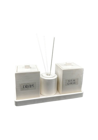 Beton Banyo Organizer Set Bej - Beyaz