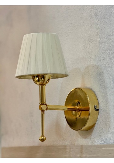 Osmanlı Ipeği Metal Duvar Aydınlatması Kablosuz Pilli Ledli Parlak Gold Aplik Krem