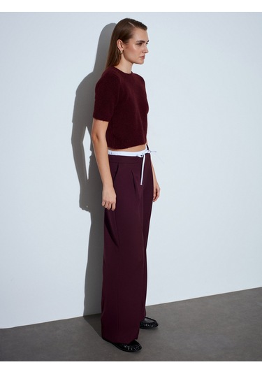 Dilvin 72240 Çift Belli Geniş Pantolon-bordo Bordo