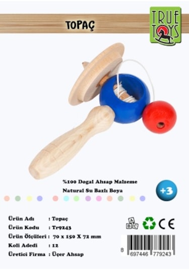 Ahşap Saplı Renkli Topaç (ipli Çekmeli)