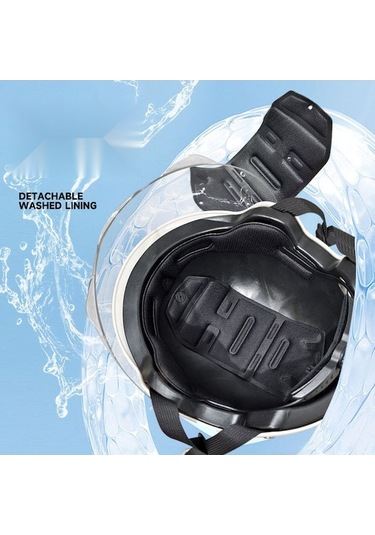 Ranyeek L019 Beyaz Çizgili Köpek Desenli 3c Onaylı Kısa Kask - Elektrikli Araçlar İçin Dört Mevsim Güvenlik Kaski