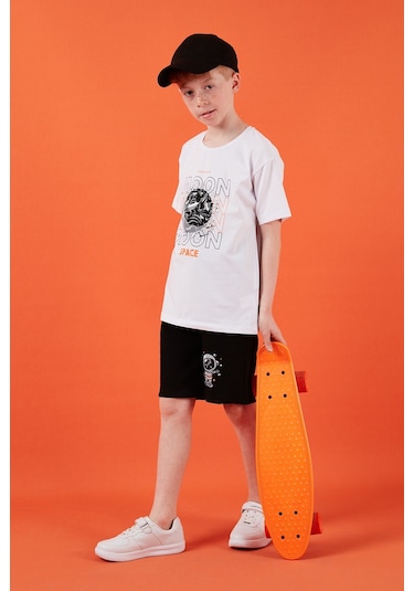 Lela Pamuklu Regular Fit Bisiklet Yaka Şortlu Alt-Üst Erkek Çocuk Takım 6212008 Beyaz