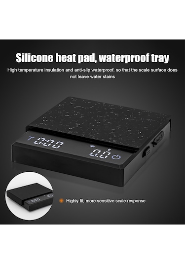 Xiyyadms "profesyonel Kahve Terazisi: 0.1g Hassasiyet, 3 Modlu, Type-c Şarjlı, Zamanlayıcılı, Silikon Kılıflı" Siyah