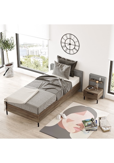 Robin Home Dream Genç Odası Takımı 2'Li Set Karyola Komodin Kahve Kahverengi