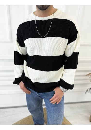 Kazak Oversize Tüylenmez Naturel Pamuk Örme Triko Kazak Siyah