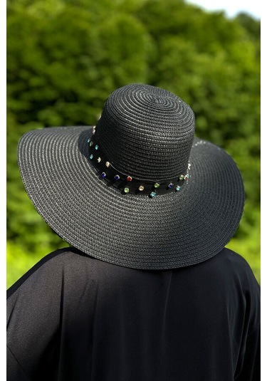 Remsa Şerit Taşlı Hasır Şapka Rş-97 Siyah Siyah