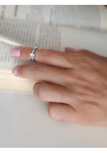 Baget Tektaş Sıralı Model Eklem Kıkırdak Kemik Ayarlanabilir Gümüş Renkli Yüzük Silver