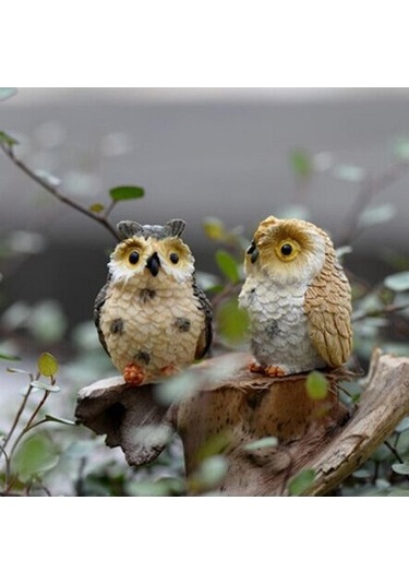 Lijinxu Minyatür Reçine Dollhouse Bonsai Bahçe Baykuşlar-4pcs